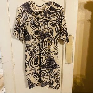 ROAM 100% Silk Dress Boho Hippie Lagenlook Size Small Shirred Neck Pleated Front